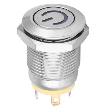 Düz Kafa 12mm 12-24V Su Geçirmez Kendinden Kilitli Metal Push Buton Sarı Ledli - 5