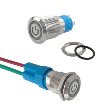 Düz Kafa 12mm 12-24V Su Geçirmez Kendinden Kilitli Metal Push Buton Sarı Ledli Soket Dahil - 3