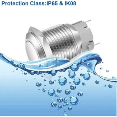 Düz Kafa 16mm 110-220V Su Geçirmez Kendinden Kilitli Metal Push Buton Mavi Ledli Soket Dahil - 4