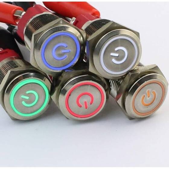 Düz Kafa 16mm 12-24V Su Geçirmez Anlık Kendinden Sıfırlamalı Metal Push Buton Sarı Ledli - 1