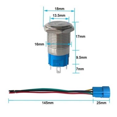Düz Kafa 16mm 12-24V Su Geçirmez Kendinden Kilitli Metal Push Buton Beyaz Ledli - 2