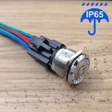 Düz Kafa 16mm 12-24V Su Geçirmez Kendinden Kilitli Metal Push Buton Kırmızı Ledli Soket Dahil - 4