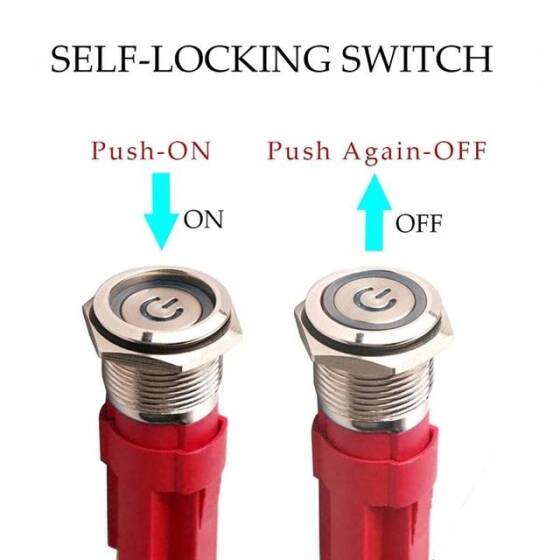 Düz Kafa 16mm 12-24V Su Geçirmez Kendinden Kilitli Metal Push Buton Mavi Ledli - 4