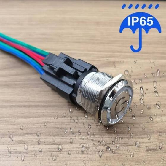 Düz Kafa 16mm 12-24V Su Geçirmez Kendinden Kilitli Metal Push Buton Yeşil ledli Soket Dahil - 4