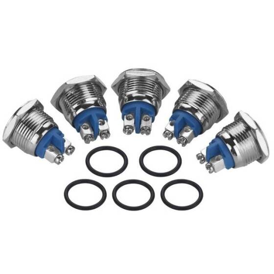 Düz Kafa 16mm 3-6V 5A Su Geçirmez Kendinden Kilitli Metal Push Buton Mavi Ledli - 1