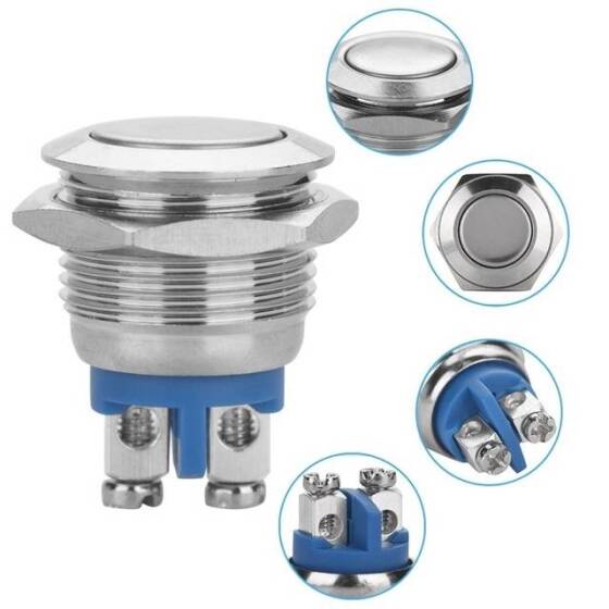 Düz Kafa 16mm 3-6V 5A Su Geçirmez Kendinden Kilitli Metal Push Buton Mavi Ledli - 3