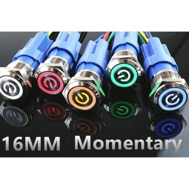 Düz Kafa 16mm 3-6V Su Geçirmez Anlık Kendinden Sıfırlamalı Metal Push Buton Sarı Ledli - 2