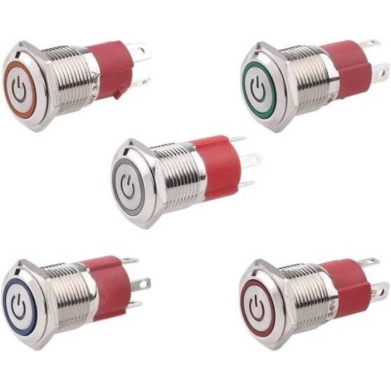 Düz Kafa 16mm 3-6V Su Geçirmez Kendinden Kilitli Metal Push Buton Kırmızı Ledli - 3