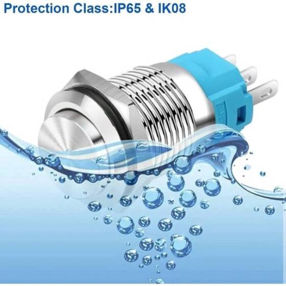 Düz Kafa 16mm 3-6V Su Geçirmez Kendinden Kilitli Metal Push Buton Kırmızı Ledli Soket Dahil - 4