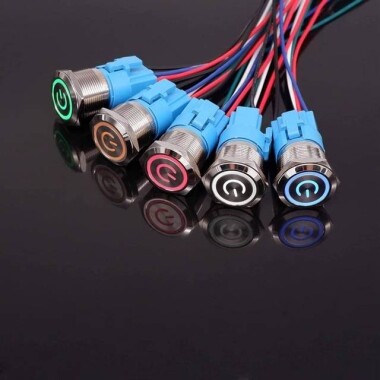 Düz Kafa 22mm 110-220V Su Geçirmez Anlık Kendinden Sıfırlamalı Metal Push Buton Beyaz Ledli - 3