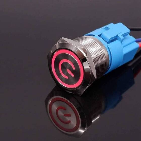 Düz Kafa 22mm 110-220V Su Geçirmez Anlık Kendinden Sıfırlamalı Metal Push Buton Kırmızı Ledli - 1