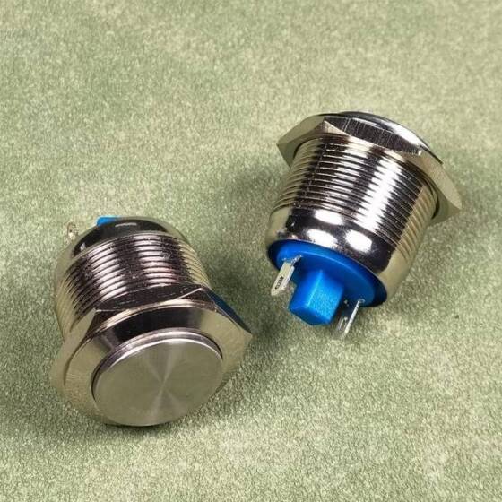 Düz Kafa 22mm 110-220V Su Geçirmez Anlık Kendinden Sıfırlamalı Metal Push Buton Kırmızı Ledli Soket Dahil - 2