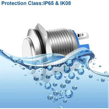 Düz Kafa 22mm 110-220V Su Geçirmez Anlık Kendinden Sıfırlamalı Metal Push Buton Kırmızı Ledli Soket Dahil - 4