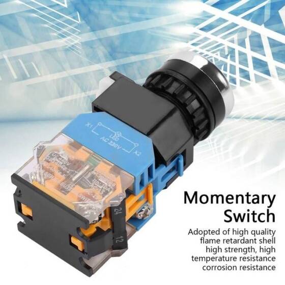 Düz Kafa 22mm 110-220V Su Geçirmez Anlık Kendinden Sıfırlamalı Metal Push Buton Sarı Ledli - 2