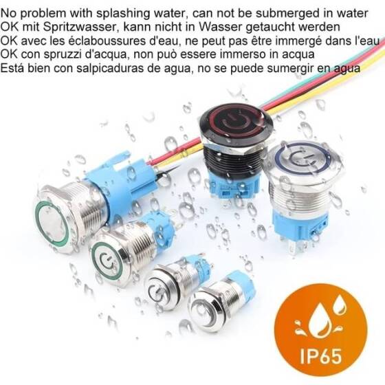 Düz Kafa 22mm 110-220V Su Geçirmez Kendinden Kilitli Metal Push Buton Kırmızı Ledli Soket Dahil - 5