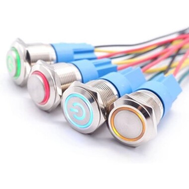 Düz Kafa 22mm 110-220V Su Geçirmez Kendinden Kilitli Metal Push Buton Mavi Ledli - 2