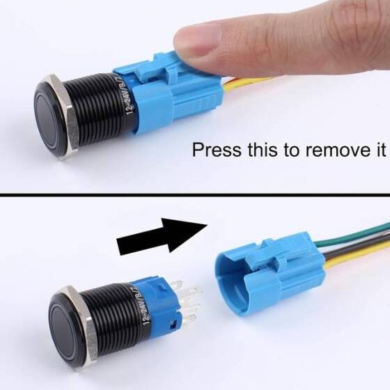 Düz Kafa 22mm 12-24V Su Geçirmez Anlık Kendinden Sıfırlamalı Metal Push Buton Sarı Ledli Soket Dahil - 4