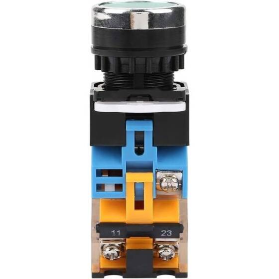 Düz Kafa 22mm 12-24V Su Geçirmez Anlık Kendinden Sıfırlamalı Metal Push Buton Yeşil ledli Soket Dahil - 3