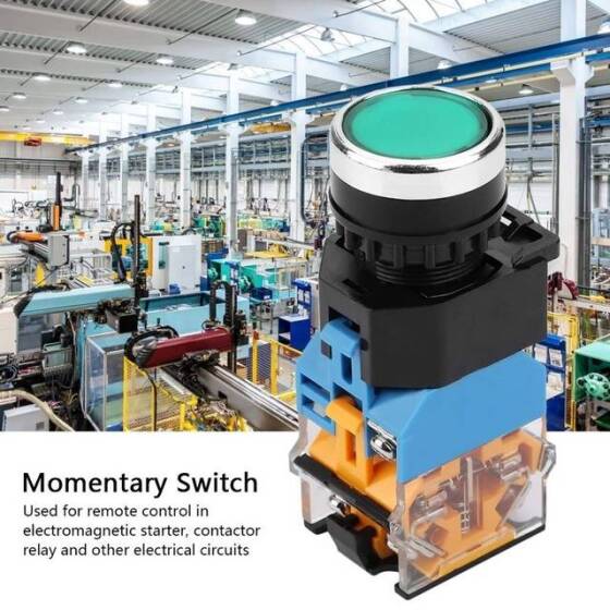 Düz Kafa 22mm 3-6V Su Geçirmez Anlık Kendinden Sıfırlamalı Metal Push Buton Yeşil ledli Soket Dahil - 3