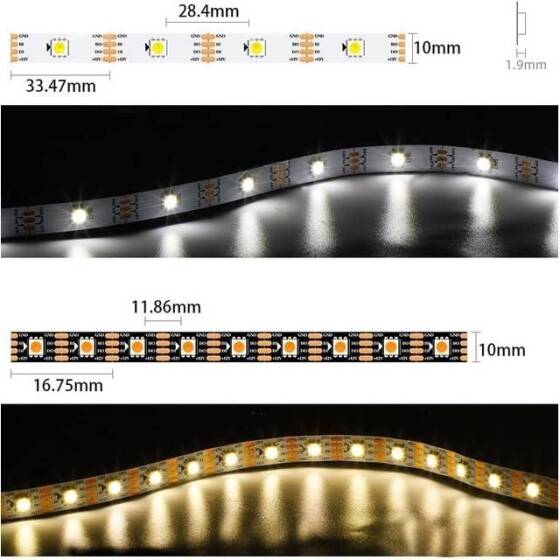 Epoksi 12V WS2815 RGB5050 Beyaz SMD LED Şerit 30 LED/Metre Esnek 5 Metrelik Makara IP65 - 5