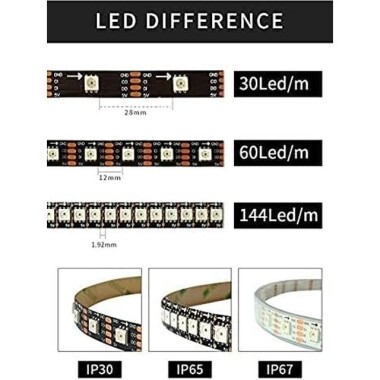 Epoksi 5V SK9822 APA102C RGB5050 Siyah SMD LED Şerit 60 LED/Metre Esnek 5 Metrelik Makara IP65 - 2