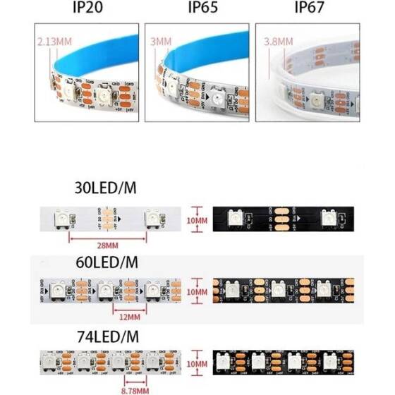 Epoksi 5V WS2812B RGB5050 Beyaz Esnek 1M SMD LED Şerit 96 LED/Metre IP65 - 5