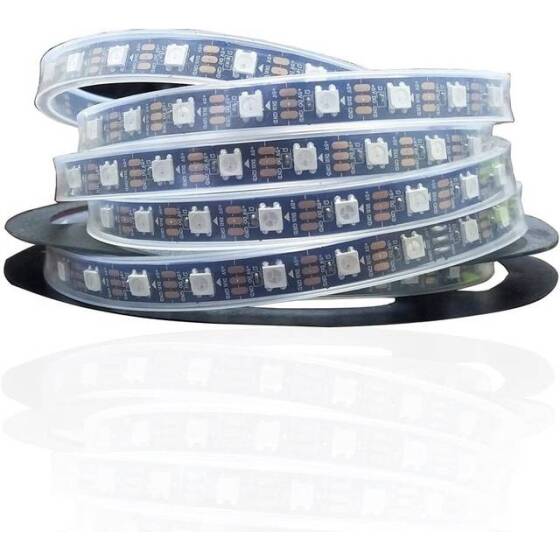 Epoksi 5V WS2812B RGB5050 Siyah SMD LED Şerit 30 LED/Metre Esnek 5 Metrelik Makara IP65 - 1