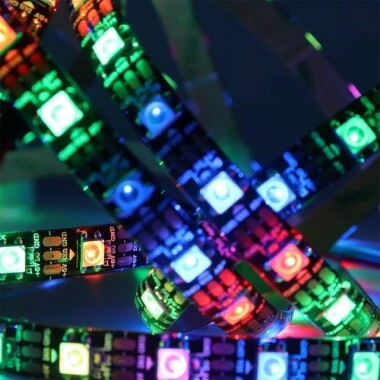 Epoksi 5V WS2812B RGB5050 Siyah SMD LED Şerit 60 LED/Metre Esnek 5 Metrelik Makara IP65 - 3