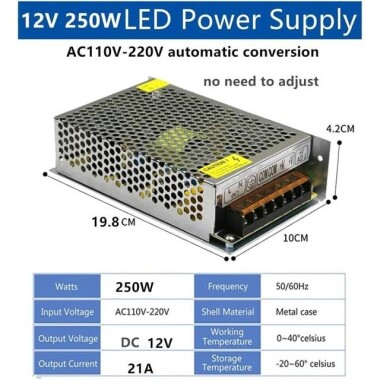 Fanlı Yüksek Kaliteli Güç Kaynağı 250W 12V 20A - 3