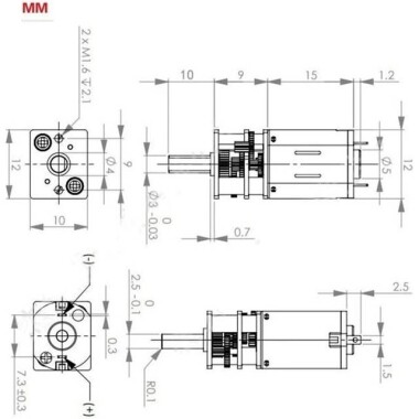 GA12-N20 3V 75RPM Mikro DC Metal Dişli Redüktörlü Motor - 3
