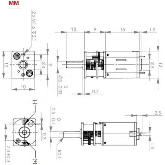 GA12-N20 3V 75RPM Mikro DC Metal Dişli Redüktörlü Motor - 3