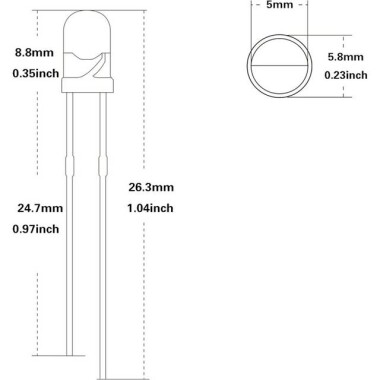 Geniş Açılı 2V 20mA 5mm Şeffaf Kırmızı+Mavi Çift Renk Led CA 28mm Bacak Uzunluğu - 3