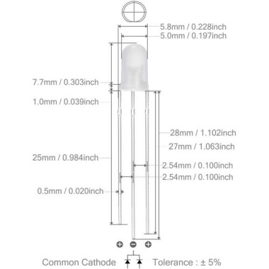 Geniş Açılı 2V 20mA 5mm Şeffaf Kırmızı+Yeşil Çift Renk Led CC 28mm Bacak Uzunluğu - 4