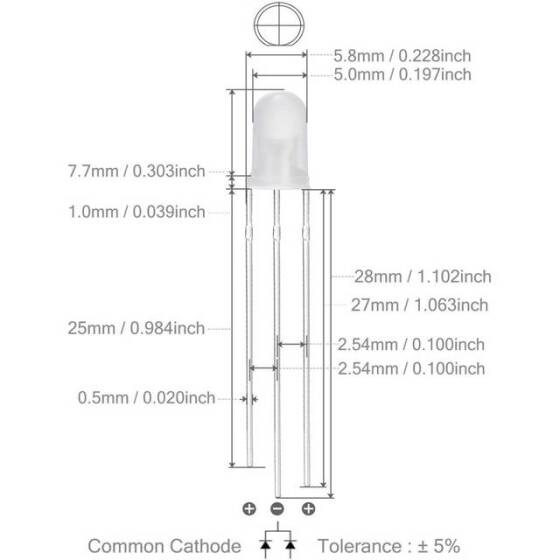 Geniş Açılı 2V 20mA 5mm Şeffaf Kırmızı+Yeşil Çift Renk Led CC 28mm Bacak Uzunluğu - 4