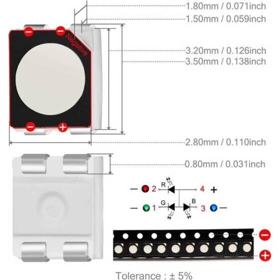 Geniş Açılı 3528 (1210) RGB CA SMD LED (Beyaz Panel) - 2