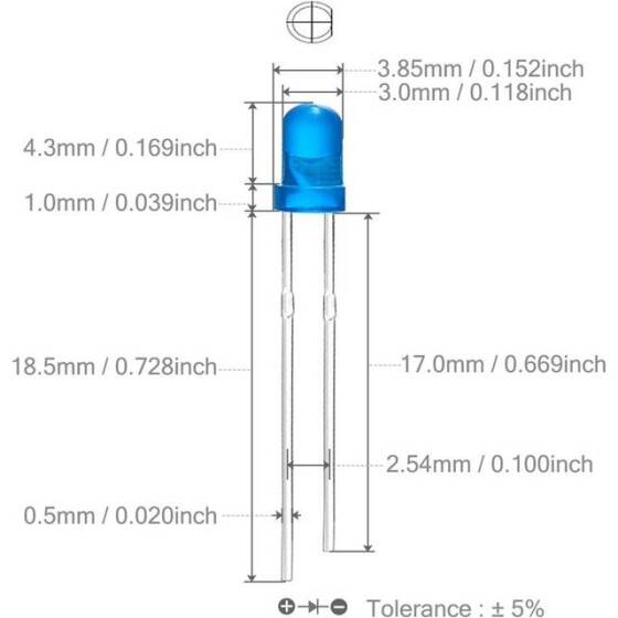 Geniş Açılı 3V 20mA 234 Mavi Dikdörtgen Led 28mm Bacak Uzunluğu - 3