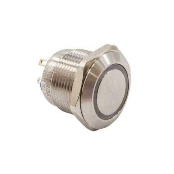 HJS19C 19mm Düz Yaylı Işıklı Metal Buton - Yeşil - 1