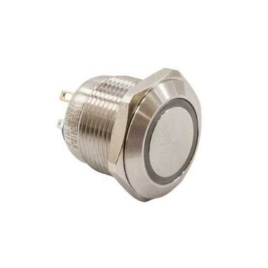 HJS19C 19mm Düz Yaylı Işıklı Metal Buton - Yeşil - Görsu Elektronik