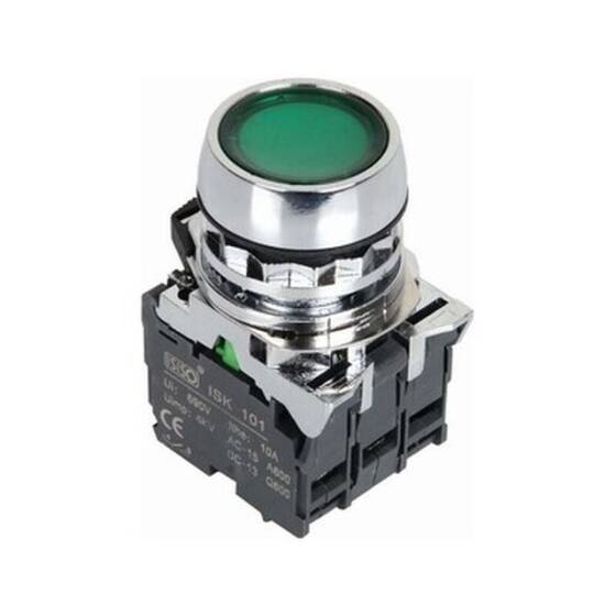 ISM-BW33M5 220V Işıklı Yaylı Metal Buton - Yeşil - 1