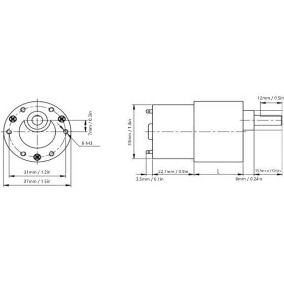 JGB37-520 DC 12V 15RPM Minyatür İleri ve Geri Fırçalı DC Hız Düşürücü Motor - 2