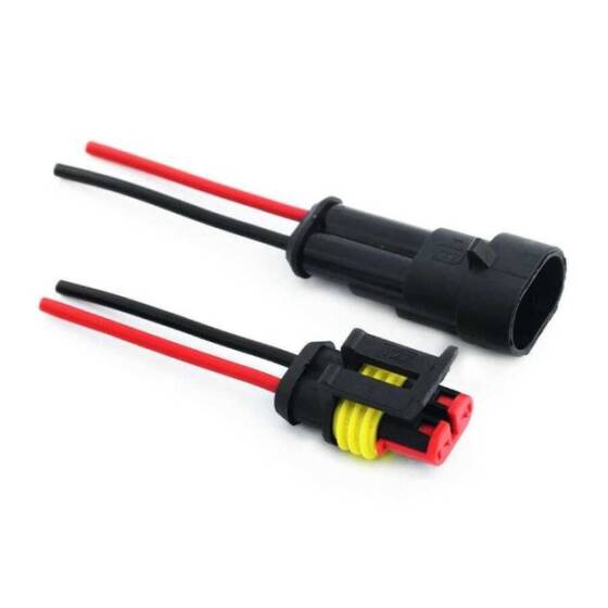 Kablolu 2 Pin Su Geçirmez Konnektör Takımı - 1