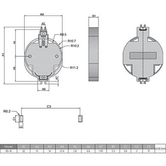 Kahverengi CR2032-BS-10 PCB Tipi Pil Tutucu Altın Ayak - 3