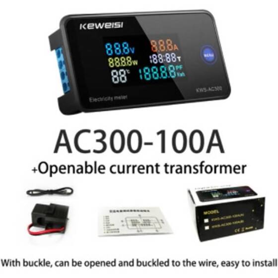 KEWEISI KWS-AC300-100A Dijital Elektrik Sayacı Voltmetre Ampermetre Ölçümü Açık CT - 2