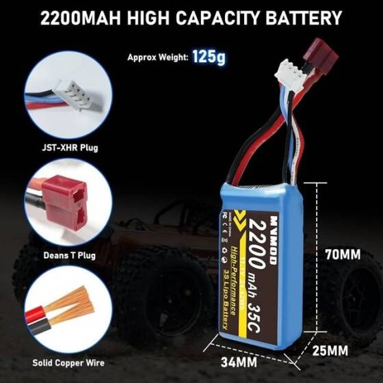 Kırmızı 2200MAH 3 S 11.1 V 35C Yüksek Güç Yüksek Kaliteli Model Uçak LIPO Pil JST Dişi - 3