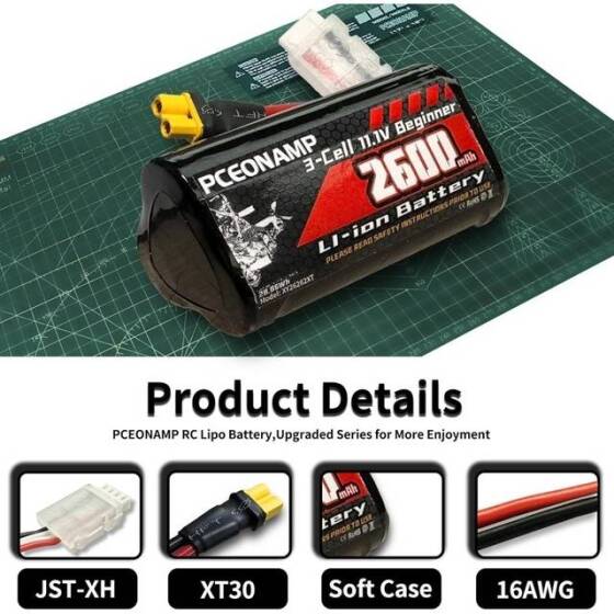 Kırmızı 2600MAH 3 S 11.1 V 25C Yüksek Güç Yüksek Kaliteli Model Uçak LIPO Pil JST Dişi - 3