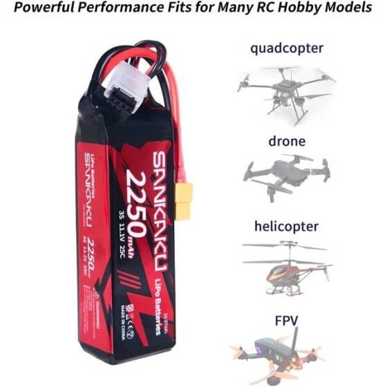 Kırmızı 2600MAH 3 S 11.1 V 25C Yüksek Güç Yüksek Kaliteli Model Uçak LIPO Pil XT60 Dişi - 5