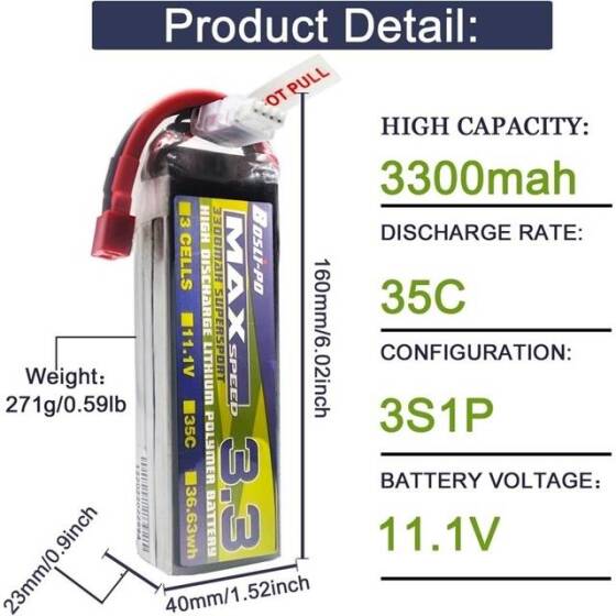 Kırmızı 3300MAH 3 S 11.1 V 25C Yüksek Güç Yüksek Kaliteli Model Uçak LIPO Pil JST Dişi - 2