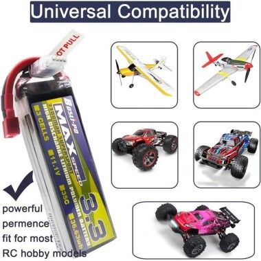 Kırmızı 3300MAH 3S 11.1V 25C Model Uçak LIPO Pil T Dişi - 3
