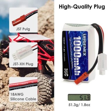 Kırmızı 5200MAH 2 S 7.4 V 35C Yüksek Güç Yüksek Kaliteli Model Uçak LIPO Pil JST Dişi - 3