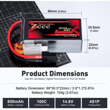 Kırmızı 850MAH 4 S 14.8 V 25C Yüksek Güç Yüksek Kaliteli Model Uçak LIPO Pil JST Dişi - 2